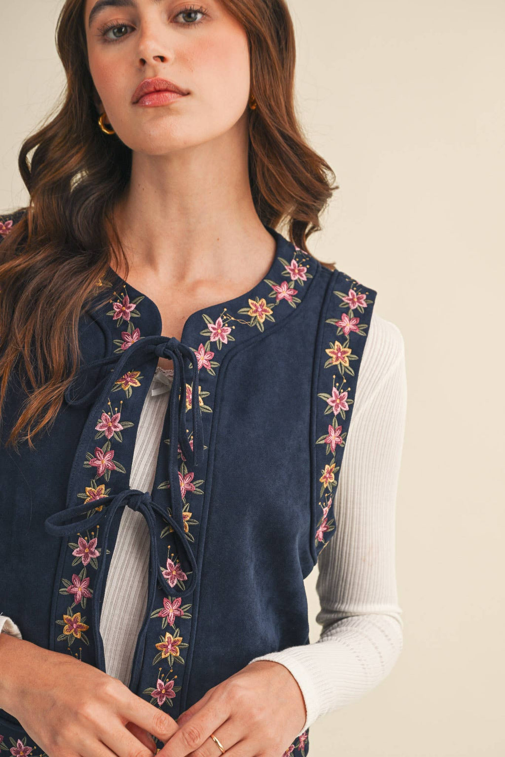 Dahlia Floral Embroidered Faux Suede Vest
