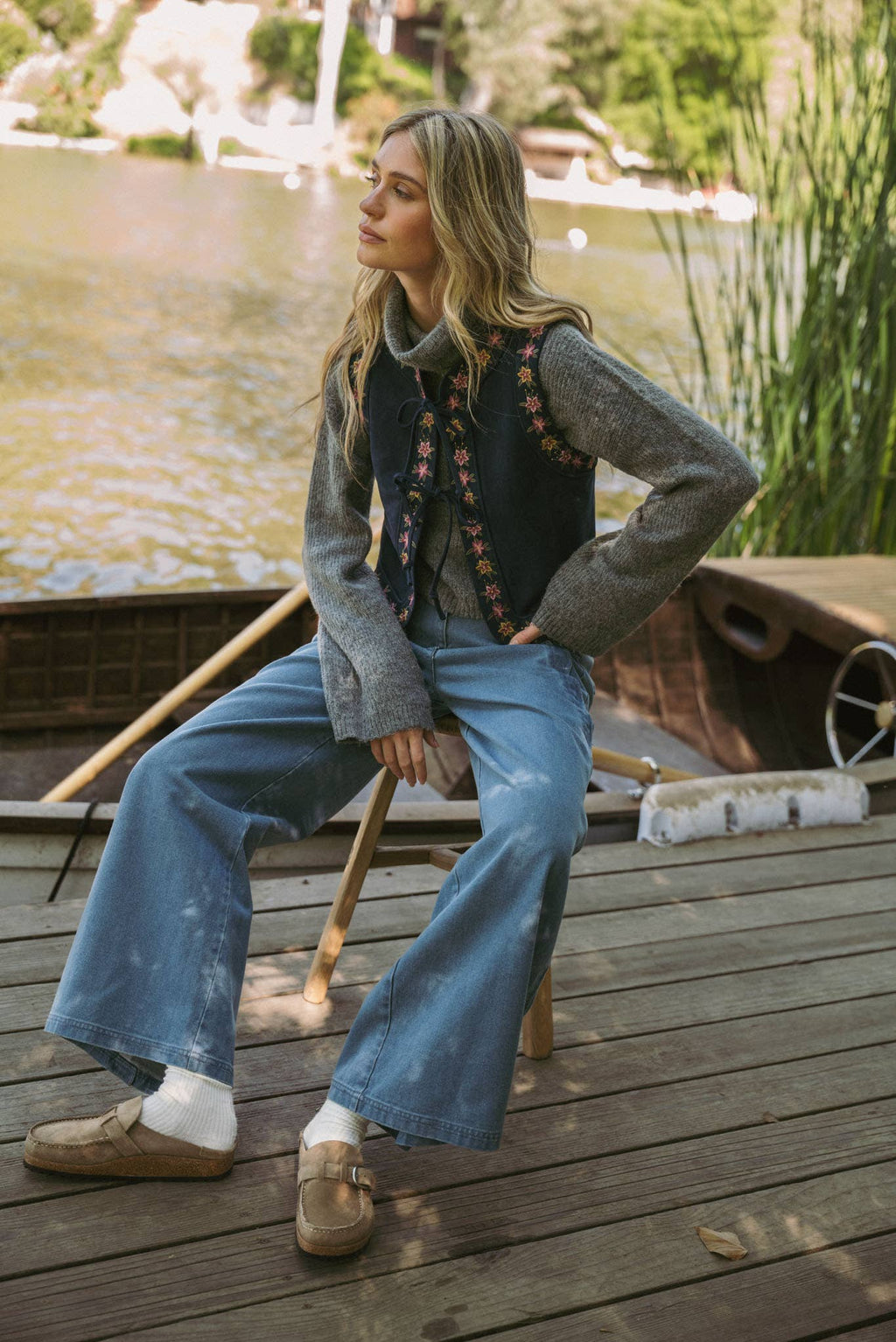 Dahlia Floral Embroidered Faux Suede Vest