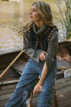 Dahlia Floral Embroidered Faux Suede Vest