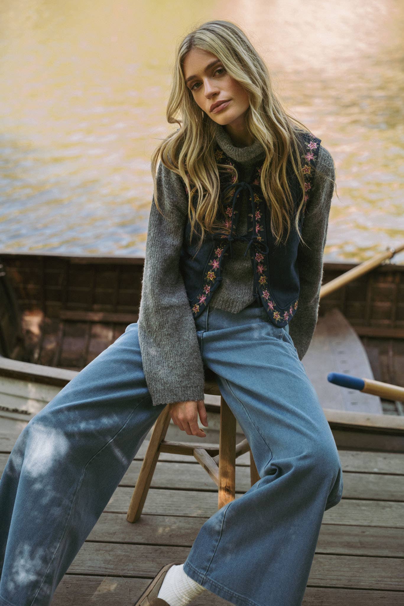 Dahlia Floral Embroidered Faux Suede Vest Secondary image