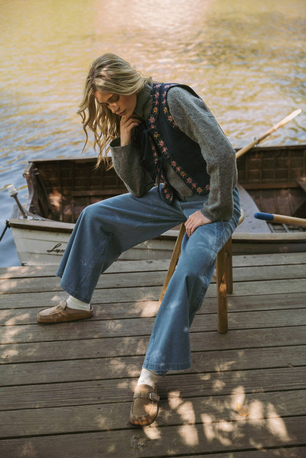 Dahlia Floral Embroidered Faux Suede Vest