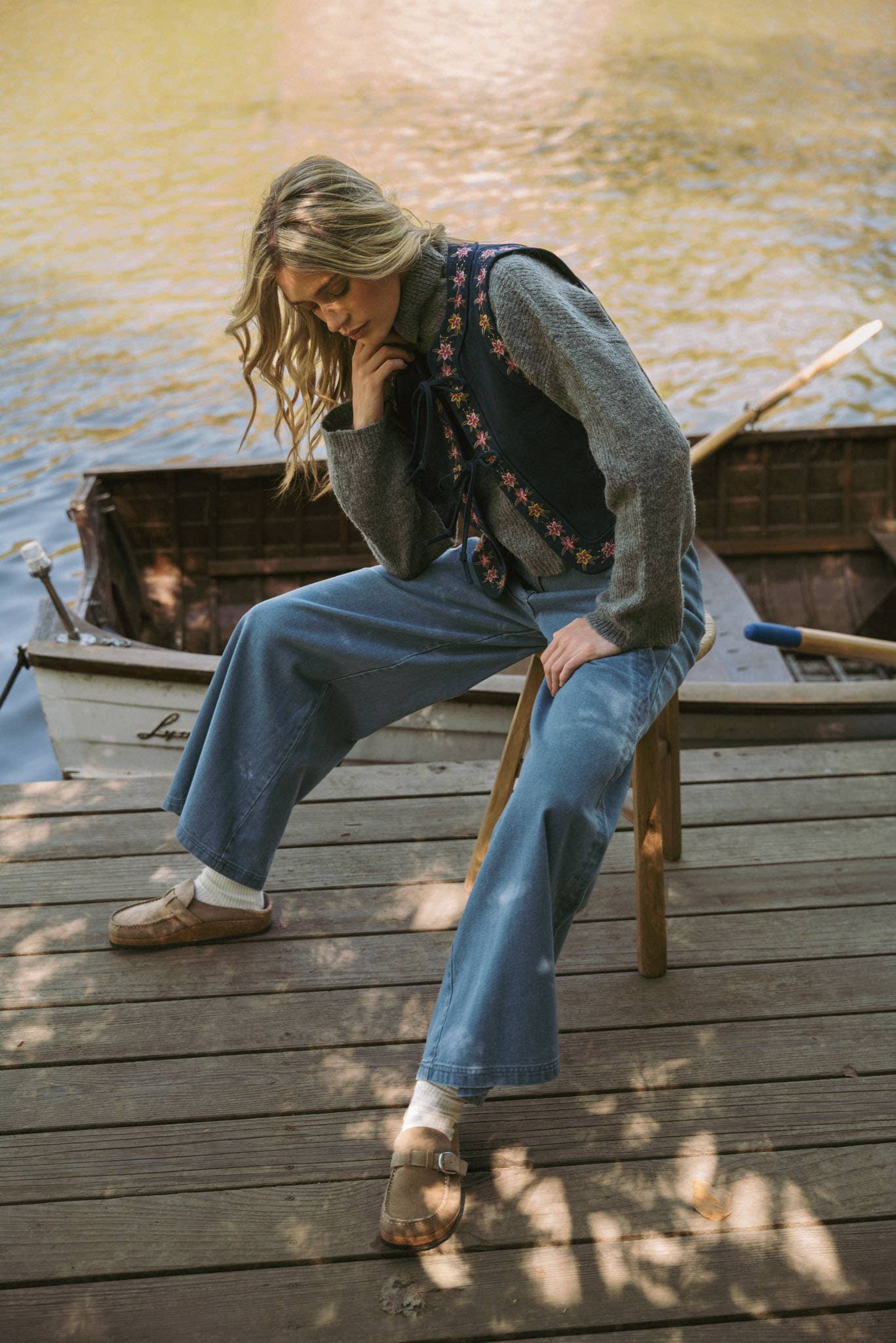 Dahlia Floral Embroidered Faux Suede Vest