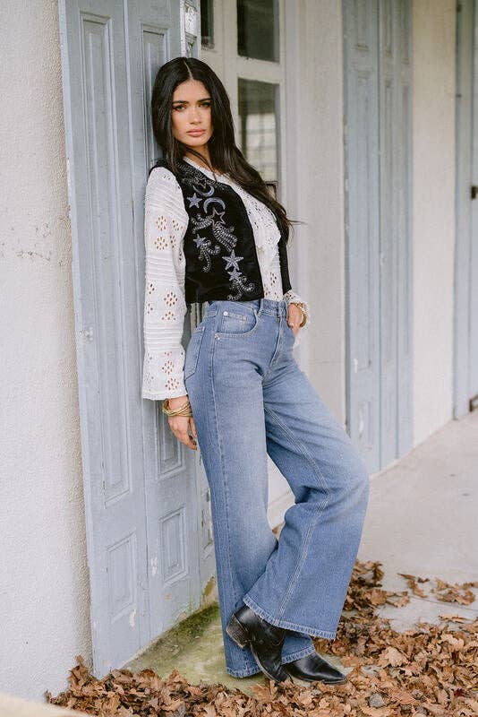 Black Velvet Embroidered Moon & Star Vest