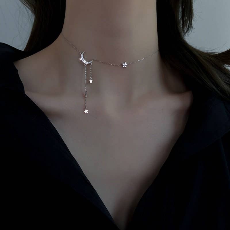 Elara Sterling Silver Moon and Star Necklace