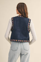 Dahlia Floral Embroidered Faux Suede Vest