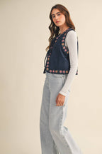 Dahlia Floral Embroidered Faux Suede Vest
