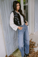 Black Velvet Embroidered Moon & Star Vest