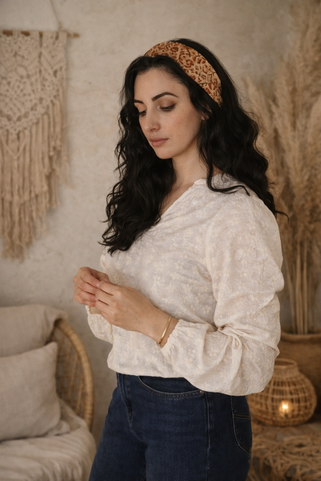 Sierra Embroidered Floral Eyelet Long Sleeve Blouse