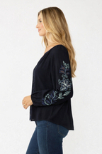 The Laurel Embroidered Sleeve Button Down Blouse