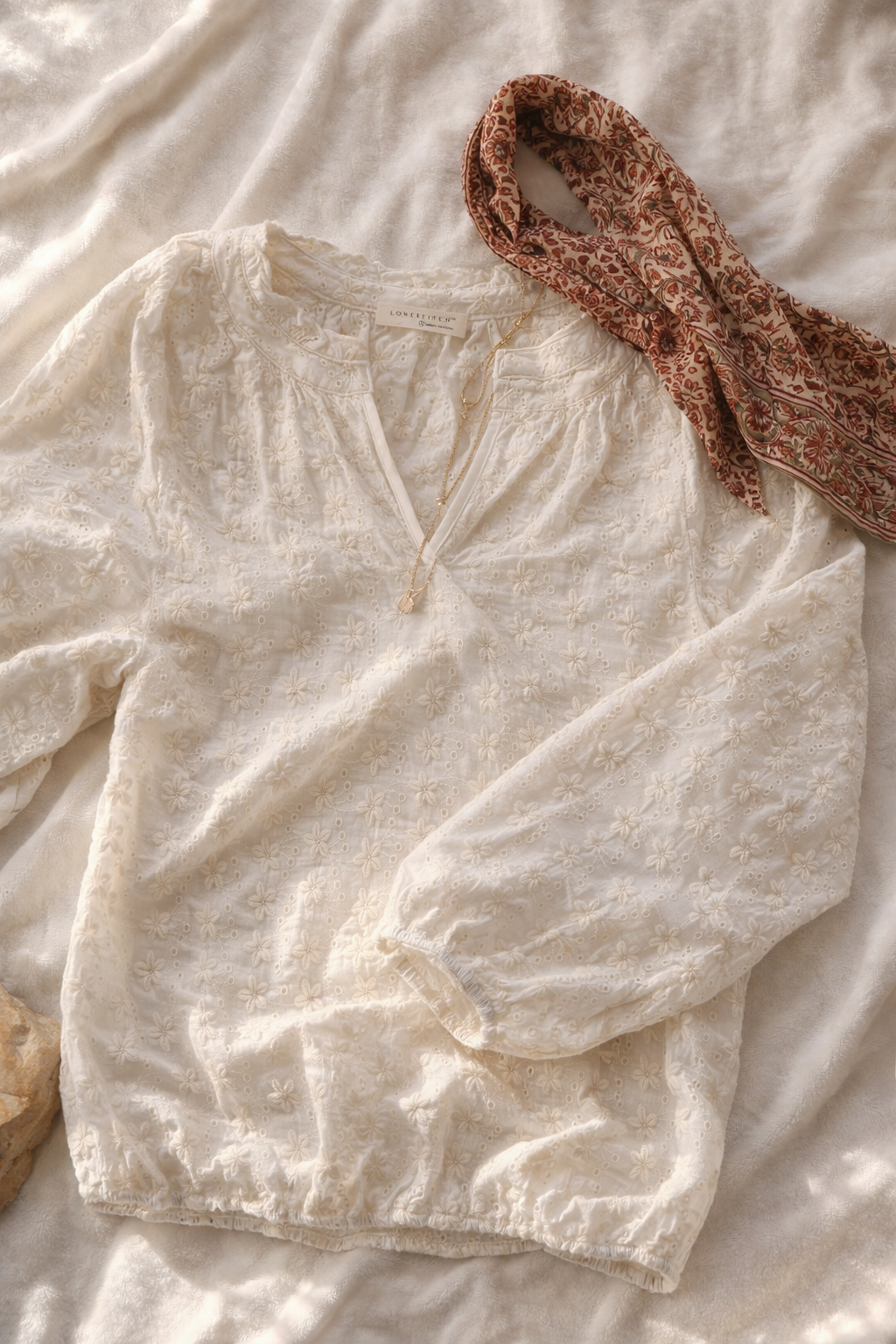 Sierra Embroidered Floral Eyelet Long Sleeve Blouse