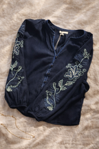The Laurel Embroidered Sleeve Button Down Blouse