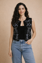 Moon & Star Embroidered Velvet Vest