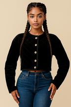 The Amara Velvet Quilted Button Front Jacket