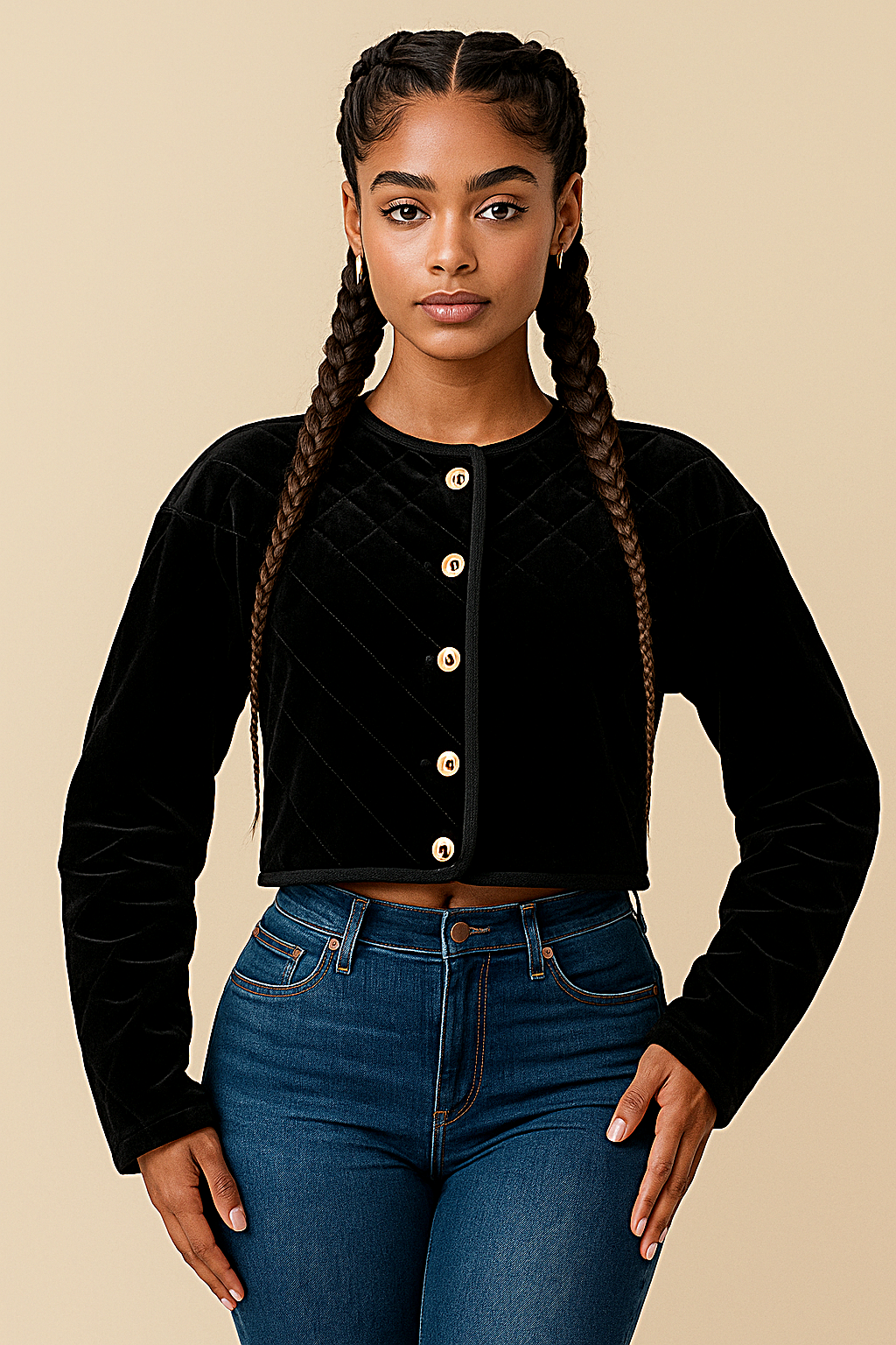 The Amara Velvet Quilted Button Front Jacket