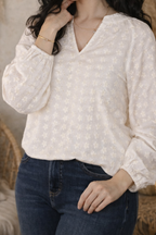 Sierra Embroidered Floral Eyelet Long Sleeve Blouse