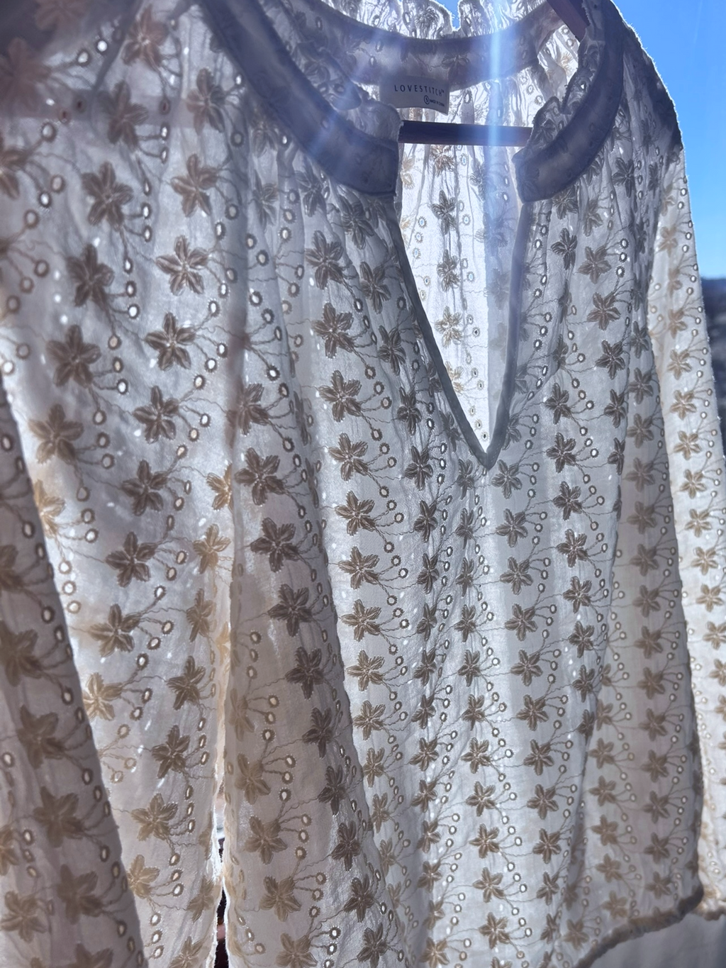 Sierra Embroidered Floral Eyelet Long Sleeve Blouse