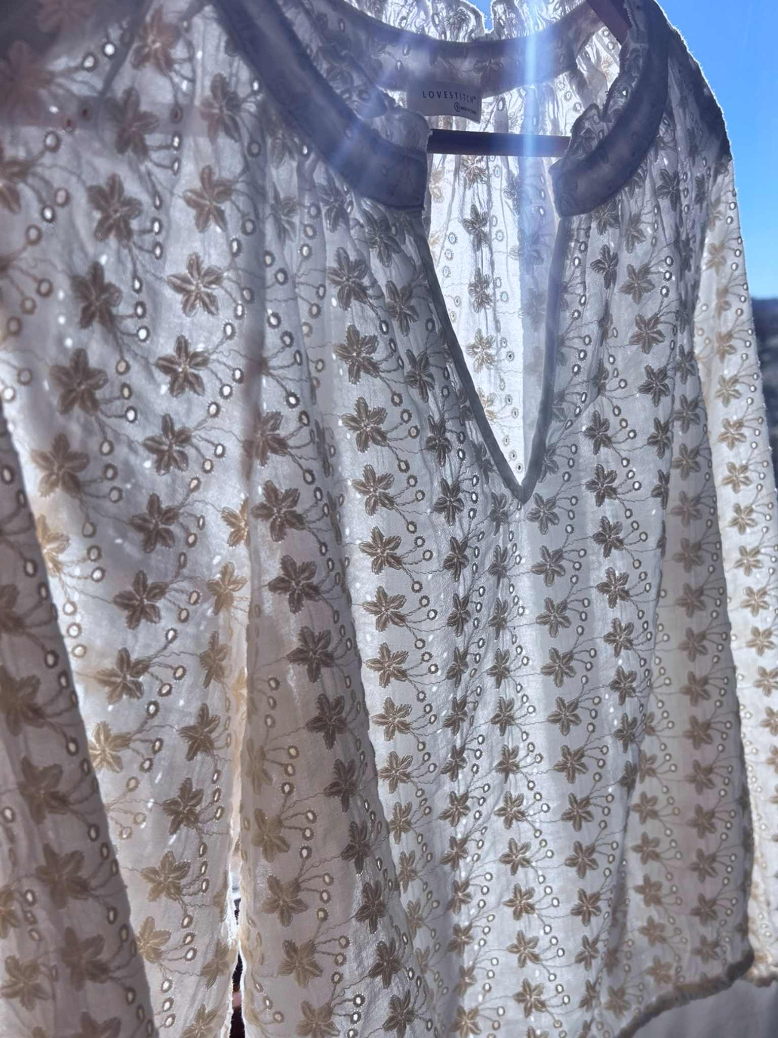 Sierra Embroidered Floral Eyelet Long Sleeve Blouse