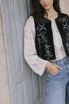 Moon & Star Embroidered Velvet Vest