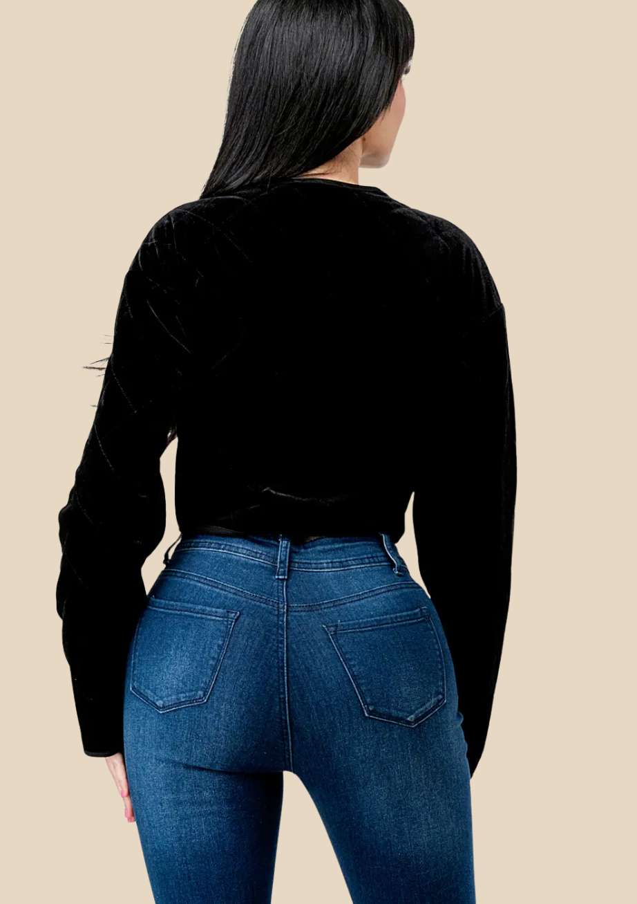 The Amara Velvet Quilted Button Front Jacket