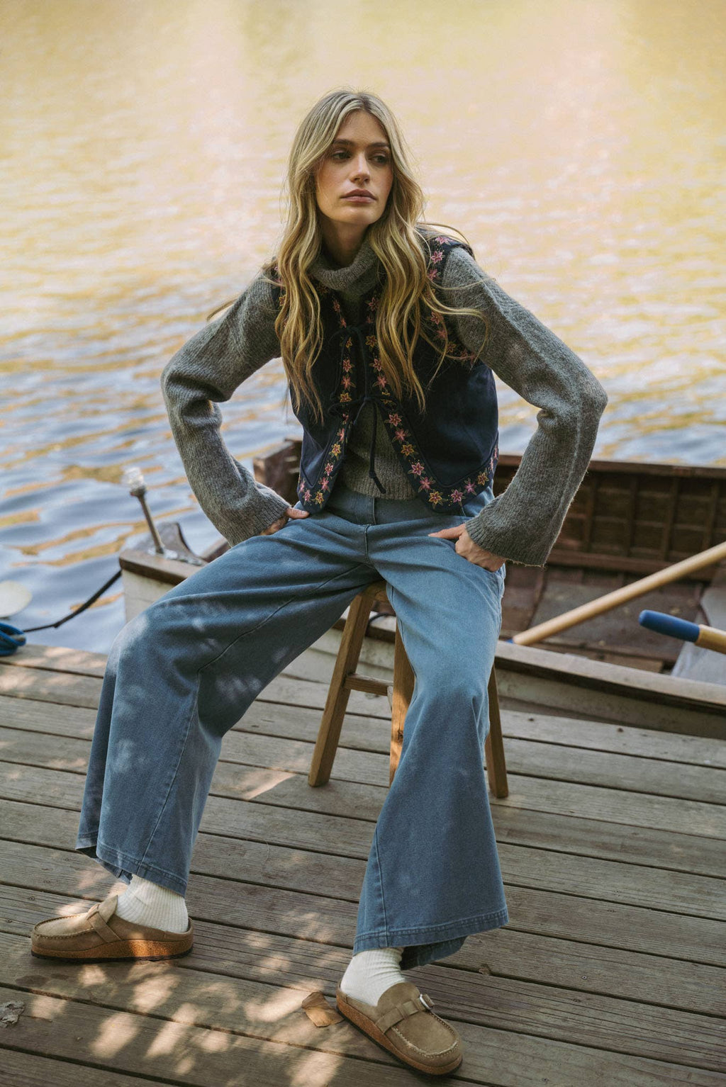 Dahlia Floral Embroidered Faux Suede Vest