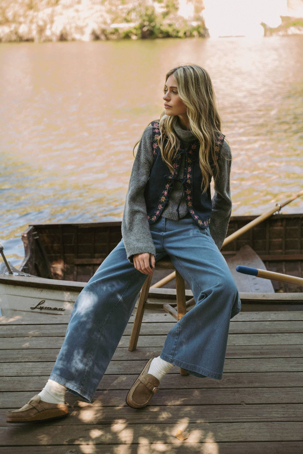 Dahlia Floral Embroidered Faux Suede Vest