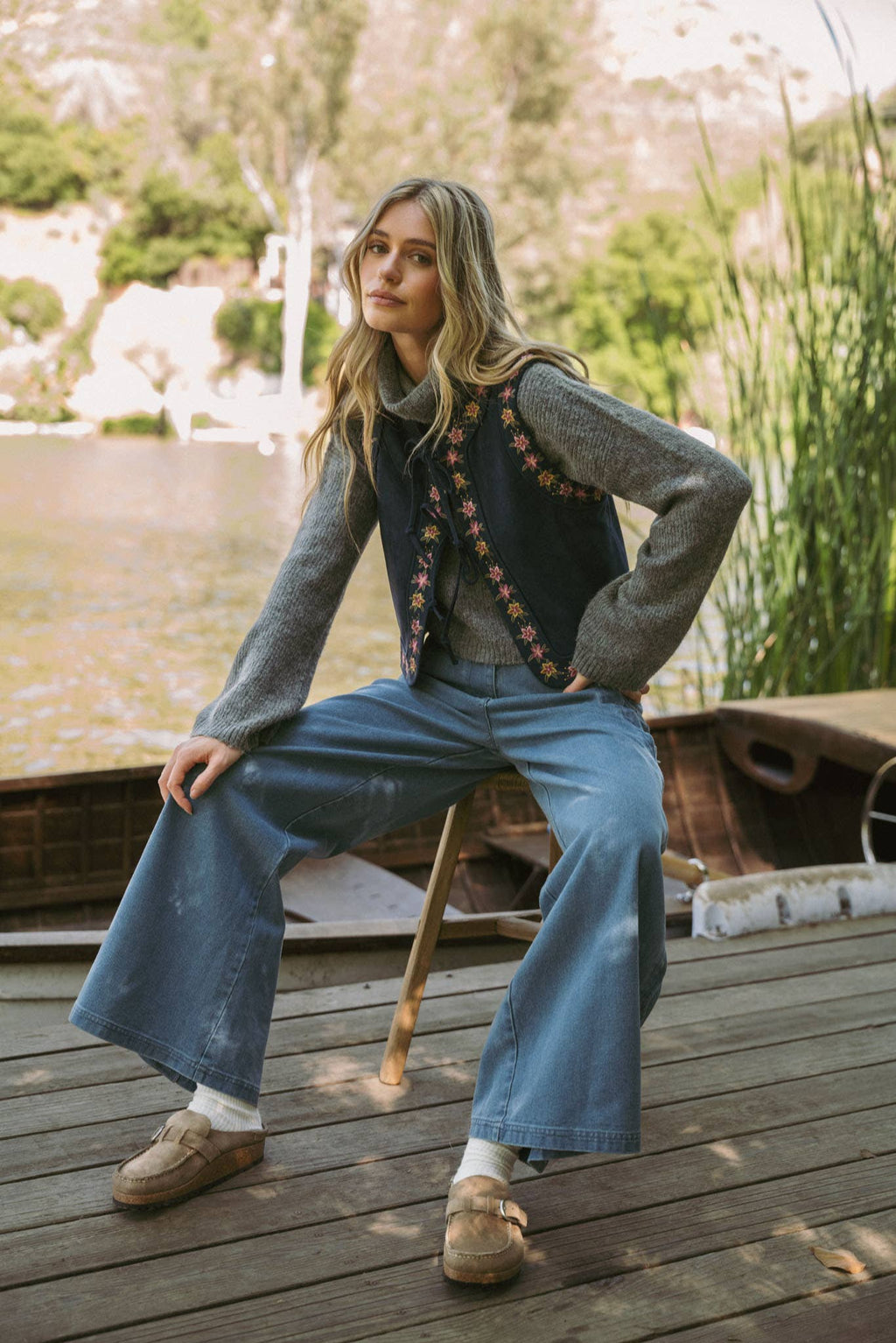 Dahlia Floral Embroidered Faux Suede Vest