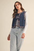 Dahlia Floral Embroidered Faux Suede Vest