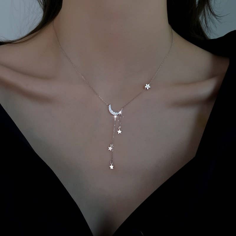 Elara Sterling Silver Moon and Star Necklace