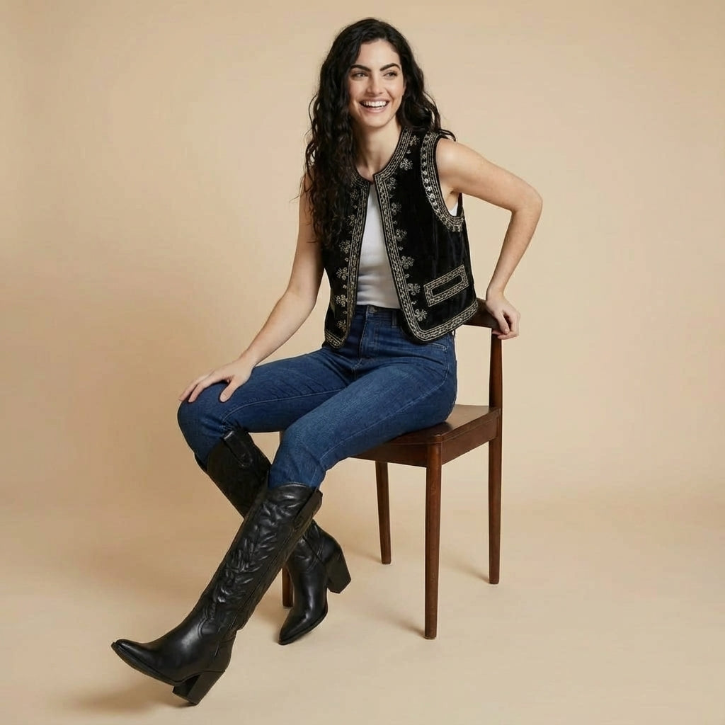 The Night Bloom Velvet Vest